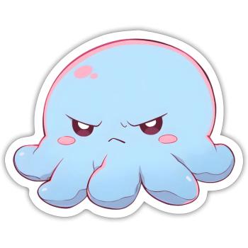 Blue grumpy octopus - Sticker Größe S (10 x 10 cm) - Mattweiß - Vorne