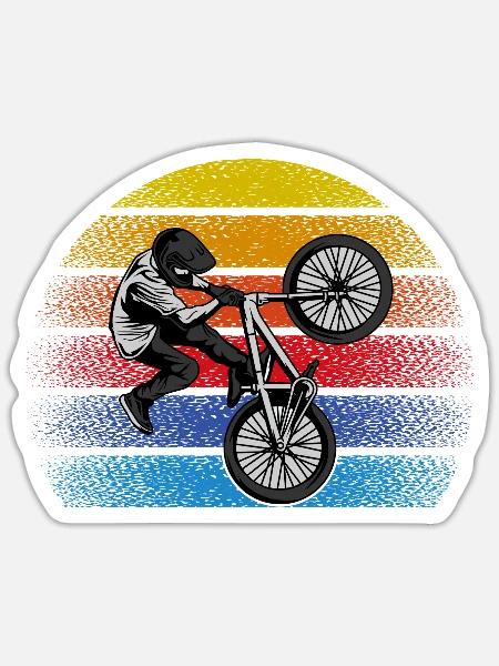 BMX Shirt Skater Fahrrad Fahren Retro Vintage - Sticker Größe S (10 x 10 cm) - Mattweiß