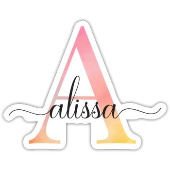 A | Monogram | Name | Alissa |Watercolor - Sticker size S (10 x 10 cm) - white matte - Front