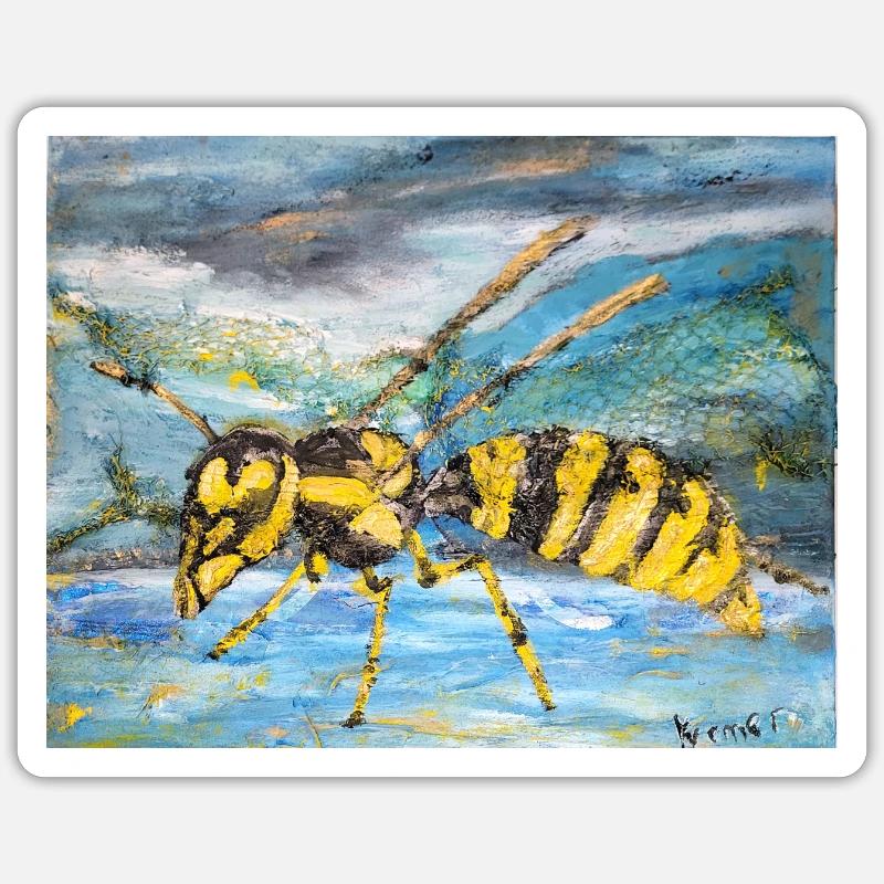 Illustration einer Wespe  - Sticker Größe S (10 x 10 cm) - Mattweiß