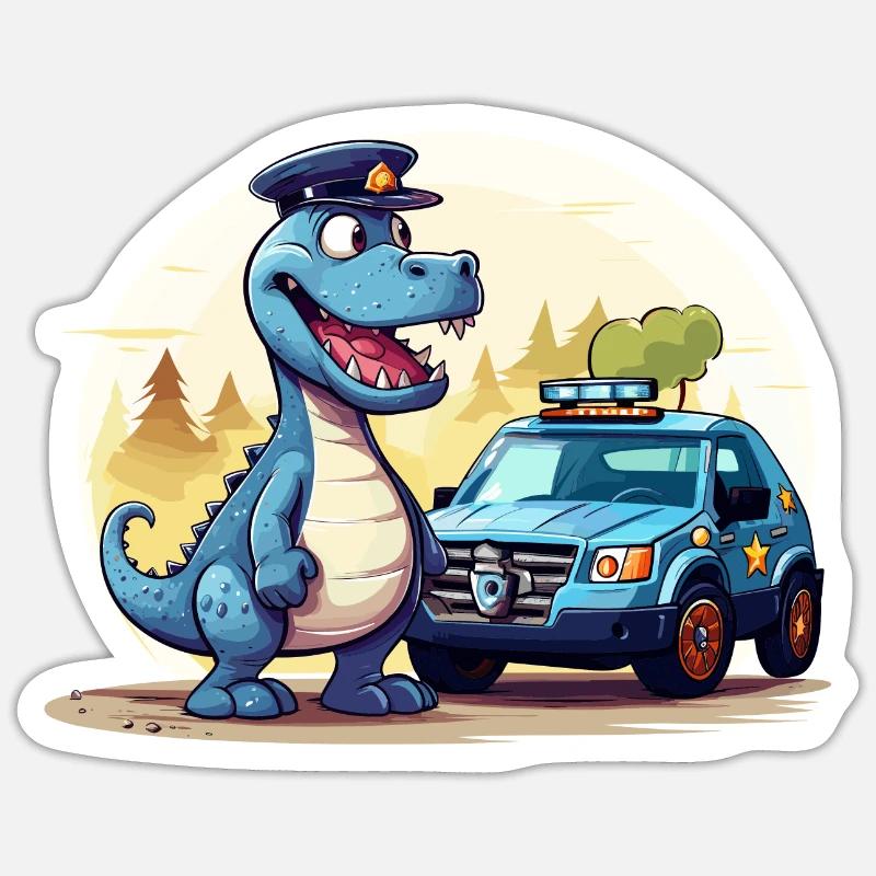 Dinosaurier Polizei Abenteuer - Drache - Sticker Größe S (10 x 10 cm) - Mattweiß