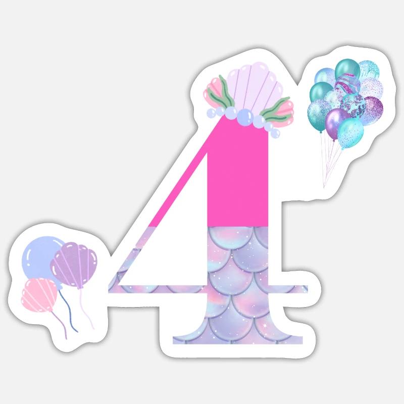 4e anniversaire sirène - Sticker taille S (10 x 10 cm) - blanc mat