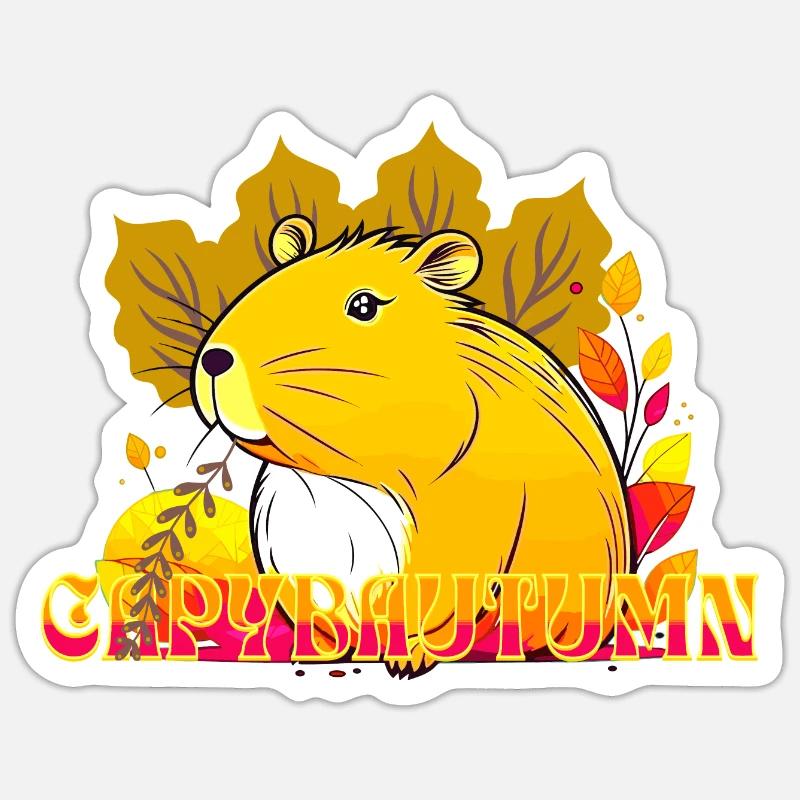 Capybautomne - Sticker taille S (10 x 10 cm) - blanc mat