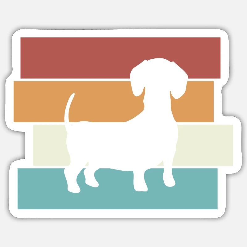 Teckel Chien Rétro - Sticker taille S (10 x 10 cm) - blanc mat