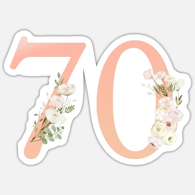 Numéro 70, minimal, pastel, fleurs - Sticker taille S (10 x 10 cm) - blanc mat