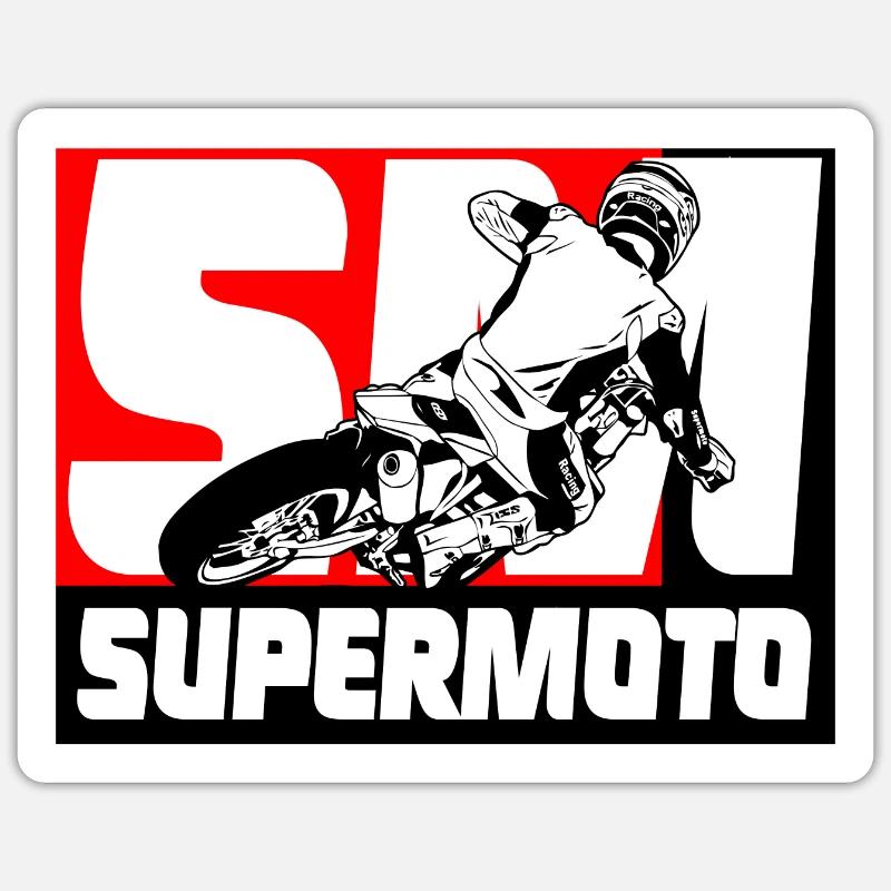Supermotard - Sticker taille S (10 x 10 cm) - blanc mat