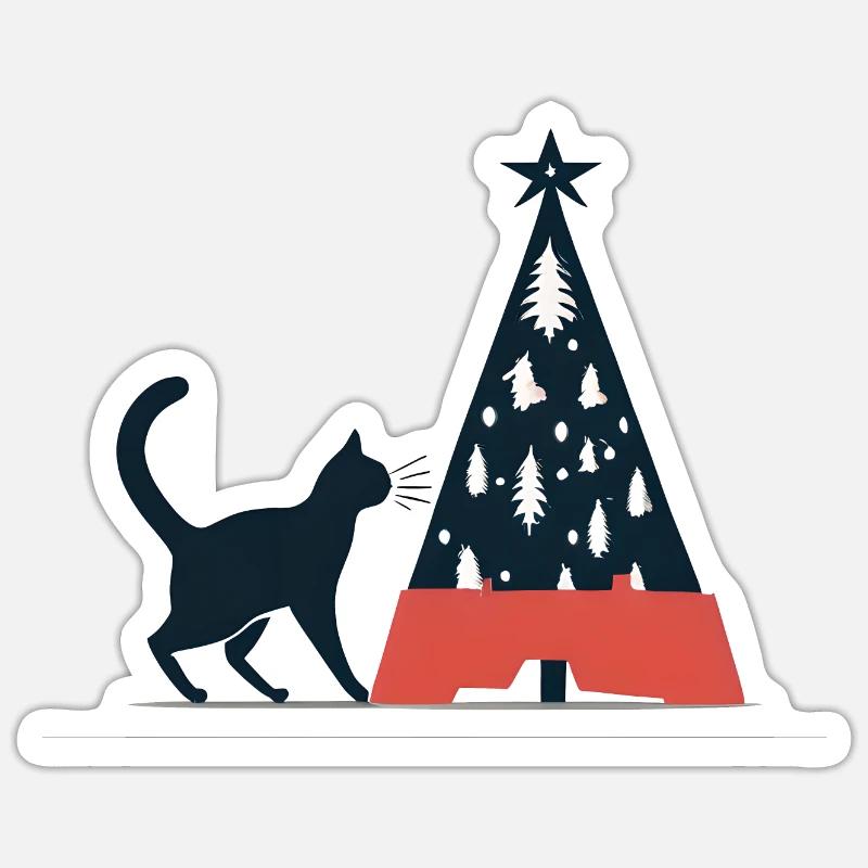 Chat de Noël - Sticker taille S (10 x 10 cm) - blanc mat