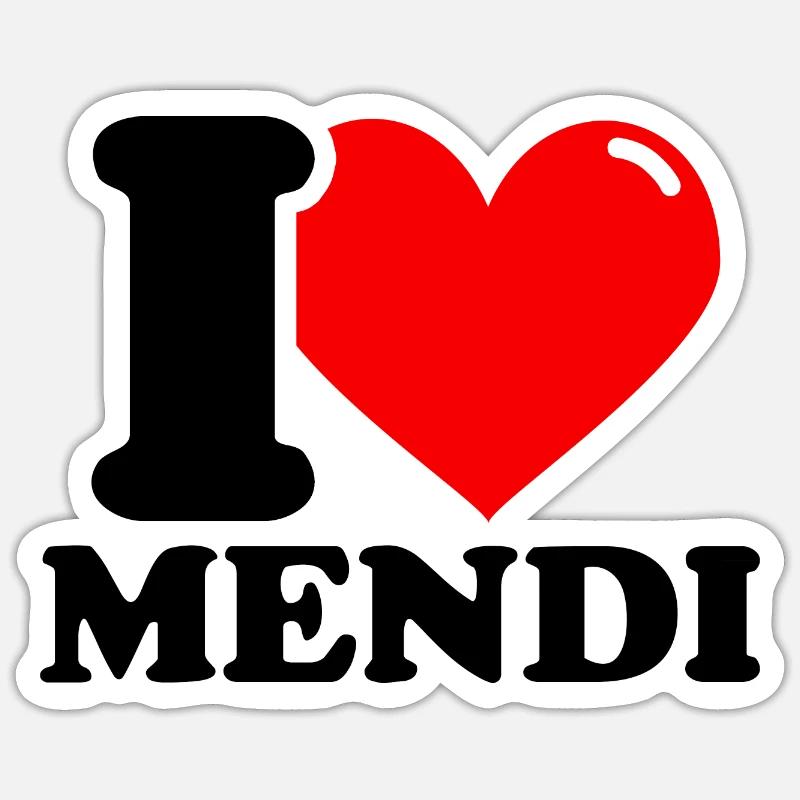 J’aime mendi Prénom - Sticker taille S (10 x 10 cm) - blanc mat