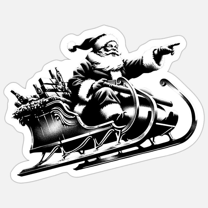 Weihnachtsmann schlittert durch die Lüfte - Sticker Größe S (10 x 10 cm) - Mattweiß