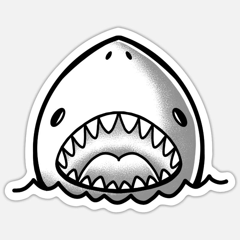 mignon visage de requin avec la bouche ouverte - Sticker taille S (10 x 10 cm) - blanc mat