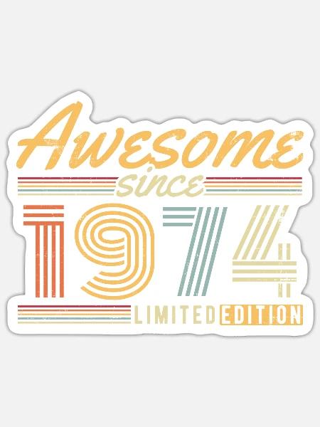 1974 Vintage Retro Jahrgang Geburtstag Geschenk - Sticker Größe S (10 x 10 cm) - Mattweiß