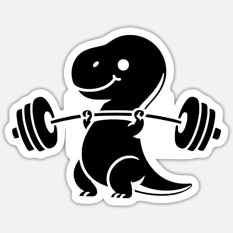 T-Rex avec entraînement avec haltères - Sticker taille S (10 x 10 cm) - blanc mat