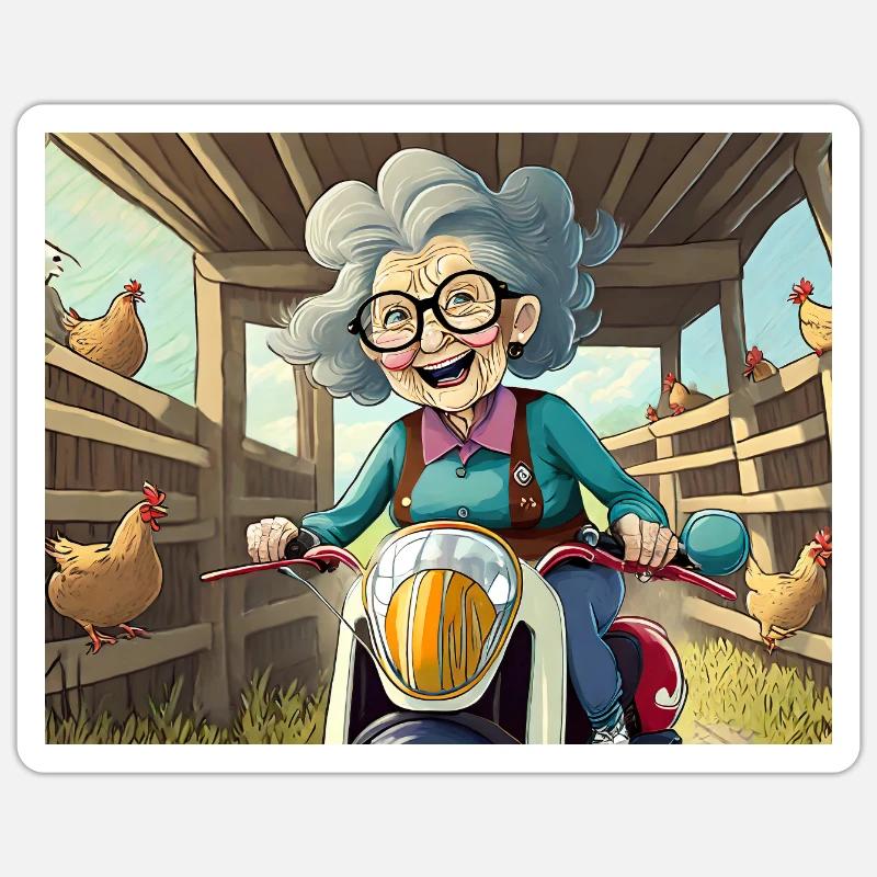 deutsche Kinderreime illustrierter Comic Oma - Sticker Größe S (10 x 10 cm) - Mattweiß