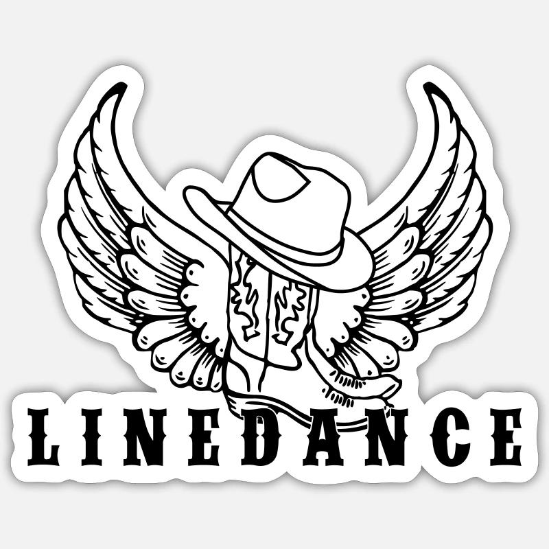 Line dance logo with hat, boots and wings Sticker size S (10 x 10 cm)