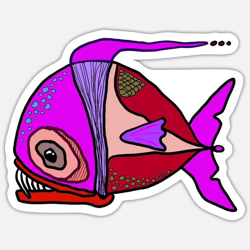 Bunter Surrealfisch Patchwork Sticker Größe S (10 x 10 cm)
