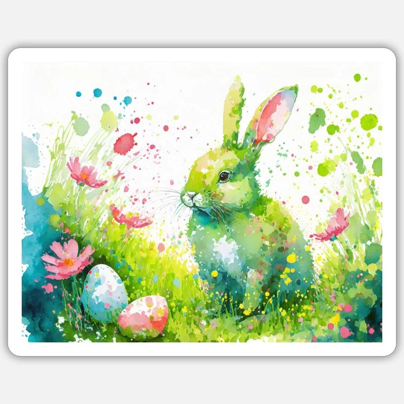 Illustration éclaboussante de lapin de Pâques - Sticker taille S (10 x 10 cm) - blanc mat