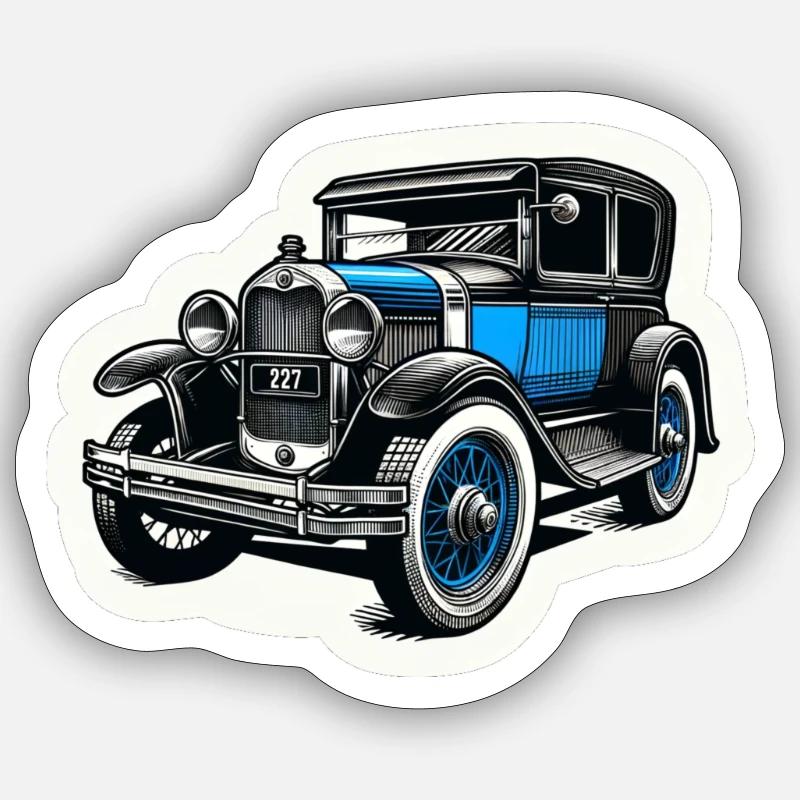 Old blue classic car - Sticker size S (10 x 10 cm) - white matte