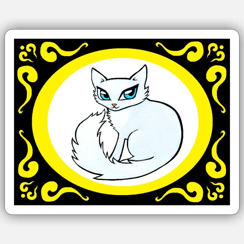 Chat céleste - Sticker taille S (10 x 10 cm) - blanc mat