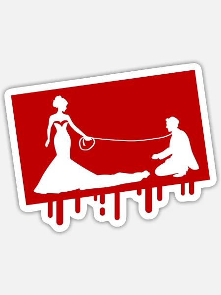 Hochzeit Brautpaar Leine - Sticker Größe S (10 x 10 cm) - Mattweiß