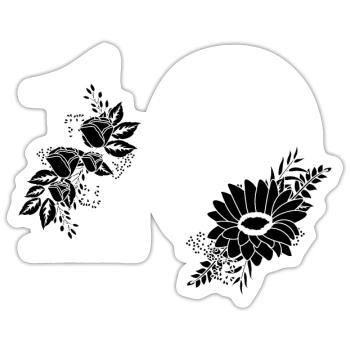 Numéro 10 floral noir -10e anniversaire floral - Sticker taille S (10 x 10 cm) - blanc mat - Devant