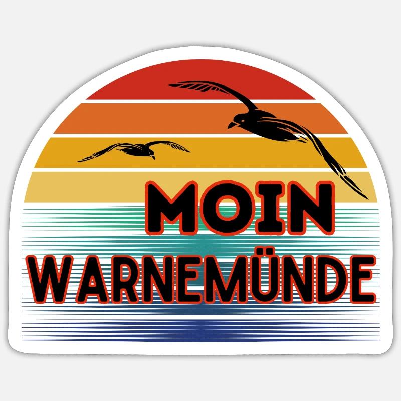 Moin Warnemünde mit Möwe im Retro Style Sticker Größe S (10 x 10 cm)