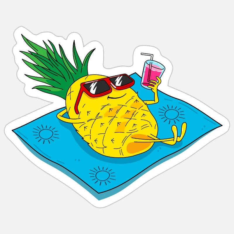 Ananas sur la plage - Sticker taille S (10 x 10 cm) - blanc mat