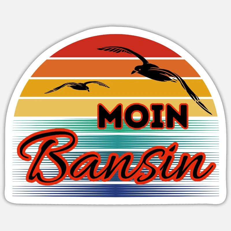Moin Basin mit Möwe im Retro Style-Bansin Sticker Größe S (10 x 10 cm)
