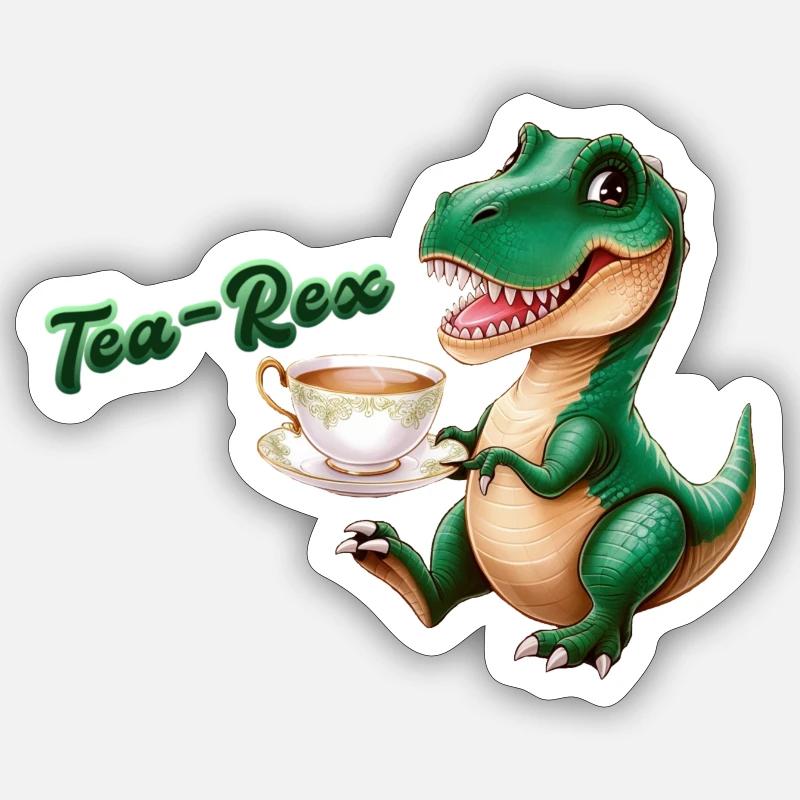 Tea-Rex |T-Rex | Rex | Dinosaure | Calembour - Sticker taille S (10 x 10 cm) - blanc mat