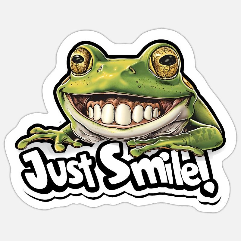 Souriez ! Grenouille laide - Sticker taille S (10 x 10 cm) - blanc mat