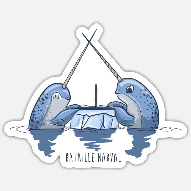 Bataille narval - Sticker taille S (10 x 10 cm) - blanc mat