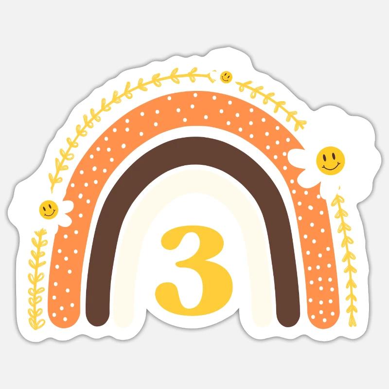 3e anniversaire rainbow jaune - Sticker taille S (10 x 10 cm) - blanc mat