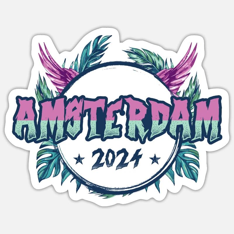 Vacances Amsterdam 2024 - Sticker taille S (10 x 10 cm) - blanc mat