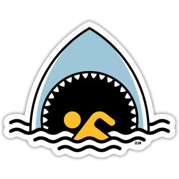 Hai Und Schwimmer (Haifisch / Schwimmen / 3C) - Sticker Größe S (10 x 10 cm) - Mattweiß - Vorne