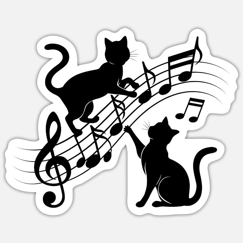 Black cats pattern playing with musical note Sticker size S (10 x 10 cm)