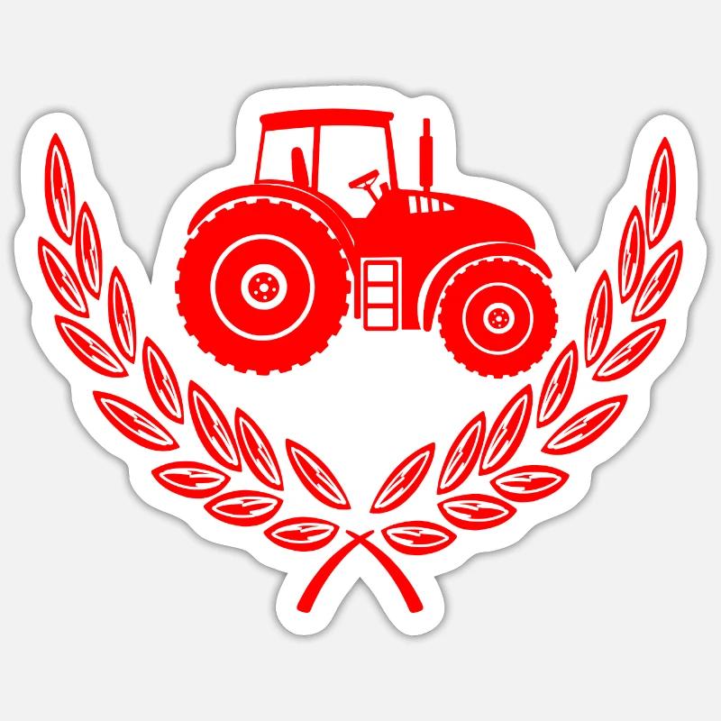 Roter Logo-Traktor mit Lorbeerkranz Sticker Größe S (10 x 10 cm)