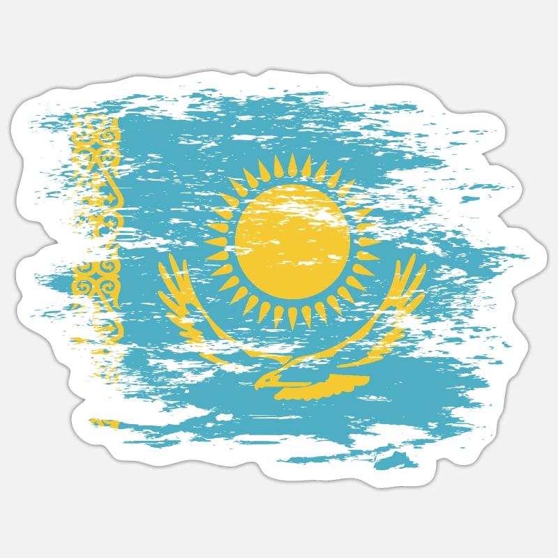 Drapeau du Kazakhstan utilisé - Sticker taille S (10 x 10 cm) - blanc mat