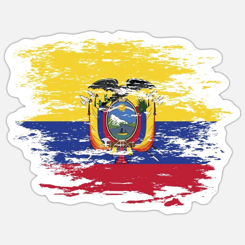 Drapeau de l'Équateur utilisé - Sticker taille S (10 x 10 cm) - blanc mat
