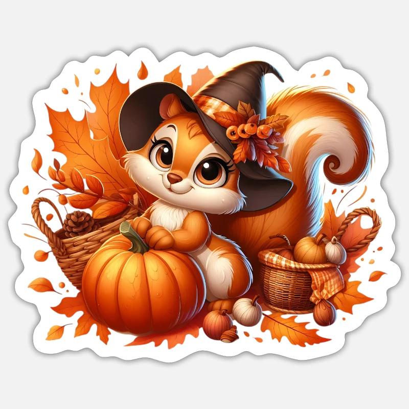 Eichhörnchen Herbst2 - Sticker Größe S (10 x 10 cm) - Mattweiß