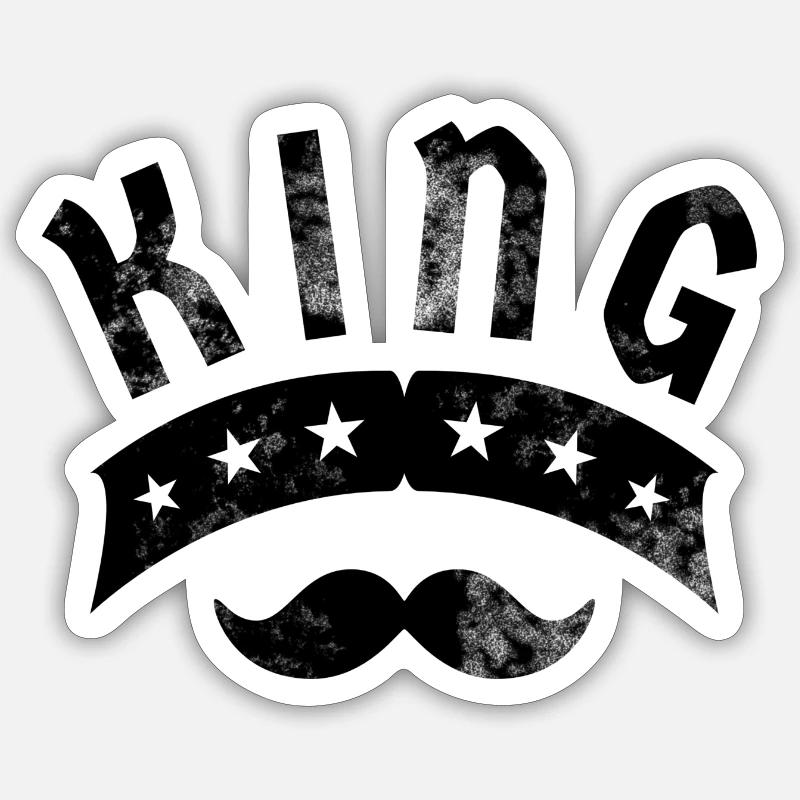 König mit Schnurrbart - Sticker Größe S (10 x 10 cm) - Mattweiß