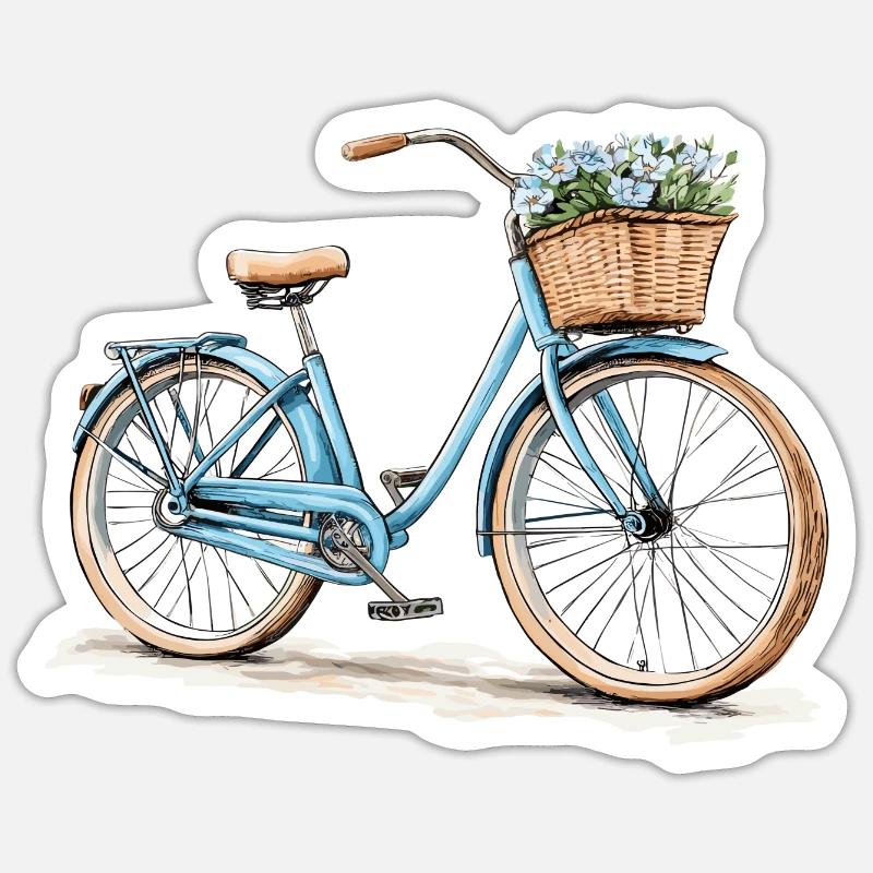 Vélo avec panier de fleurs Sticker taille S (10 x 10 cm)