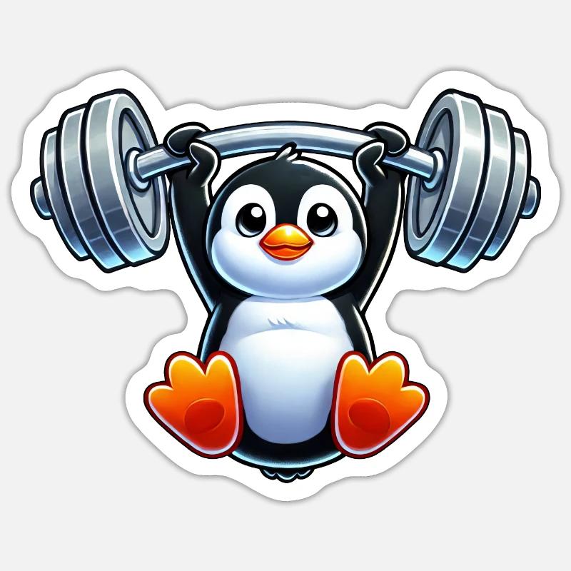 Cute cartoon penguin with dumbbell pull-up head Sticker size S (10 x 10 cm)