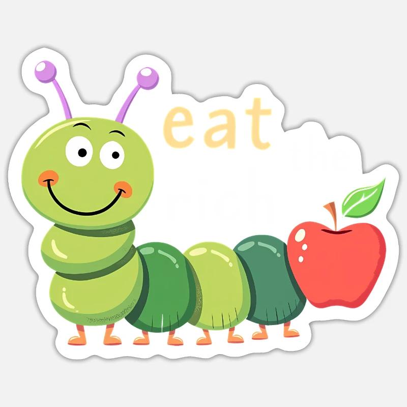 Mangez les riches - Chenille affamée - Sticker taille S (10 x 10 cm) - blanc mat