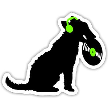 Hund DJ Musik Auflegen Club Disko Schallplatte Fun - Sticker Größe S (10 x 10 cm) - Mattweiß - Vorne