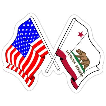 Drapeau des États-Unis et de l’État de Californie franchi - Sticker taille S (10 x 10 cm) - blanc mat - Devant