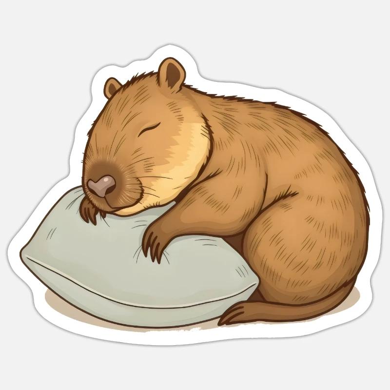 Süßes schlafendes Capybara - Sticker Größe S (10 x 10 cm) - Mattweiß