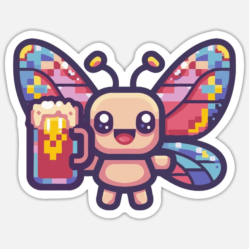 Bière Butterfly Pixel - Sticker taille S (10 x 10 cm) - blanc mat