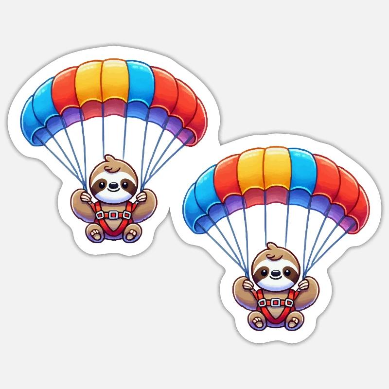 faultier fallschirm 2 - Sticker Größe S (10 x 10 cm) - Mattweiß