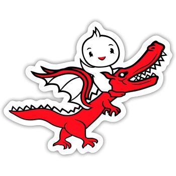Canard Dragon rugit Assis Chevauchant Créature mythique Monstre - Sticker taille S (10 x 10 cm) - blanc mat - Devant