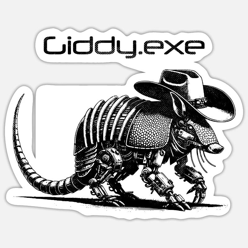 Giddy.exe - Robot Armadillo - Sticker Größe S (10 x 10 cm) - Mattweiß