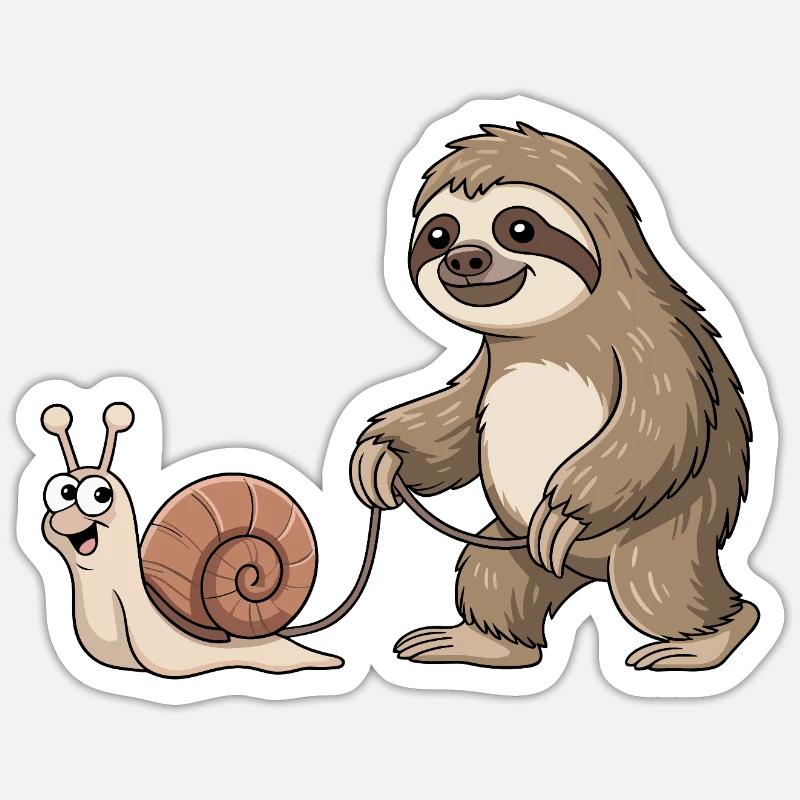 Sloth and snail - Sticker size S (10 x 10 cm) - white matte